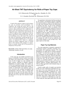 Air Blast TNT Equivalency for Rolls of Paper Toy Caps