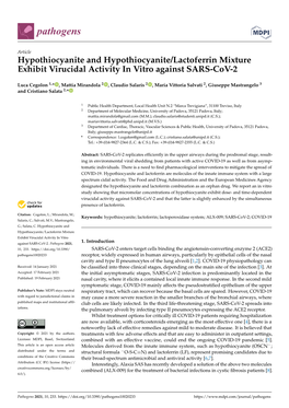 Hypothiocyanite and Hypothiocyanite/Lactoferrin Mixture Exhibit Virucidal Activity in Vitro Against SARS-Cov-2