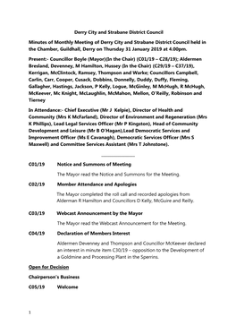 Confirmation of the Open Minutes of the Meeting of the Derry City and Strabane District Council Held in Thursday 13 December 2018