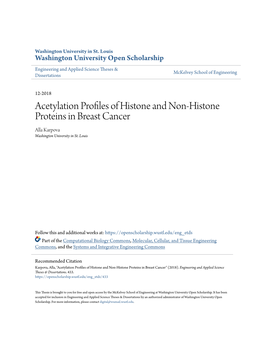 Acetylation Profiles of Histone and Non-Histone Proteins in Breast Cancer Alla Karpova Washington University in St