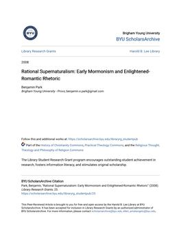 Rational Supernaturalism: Early Mormonism and Enlightened- Romantic Rhetoric