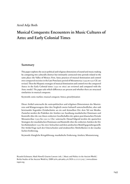 Musical Conquests: Encounters in Music Cultures of Aztec and Early Colonial Times