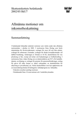 Bet. 2002/03:Sku7 Allmänna Motioner Om Inkomstbeskattning