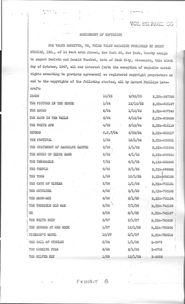 Assignment of Copyright from Weird Tales Magazine to August Derleth