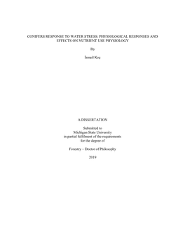 Conifers Response to Water Stress: Physiological Responses and Effects on Nutrient Use Physiology