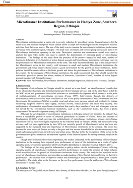 Microfinance Institutions Performance in Hadiya Zone, Southern Region, Ethiopia