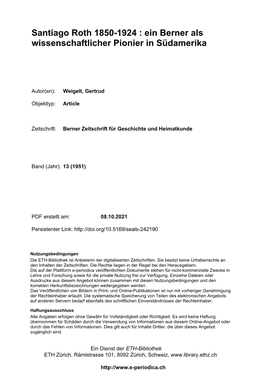 Santiago Roth 1850-1924 : Ein Berner Als Wissenschaftlicher Pionier in Südamerika