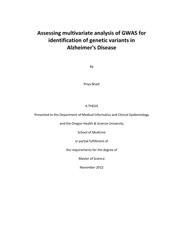 Assessing Multivariate Analysis of GWAS for Identification of Genetic Variants in Alzheimer's Disease