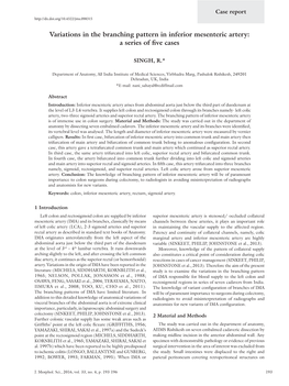 Variations in the Branching Pattern in Inferior Mesenteric Artery: a Series of Five Cases