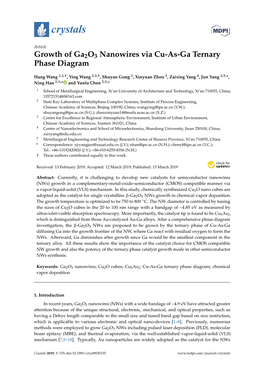 Growth of Ga2o3 Nanowires Via Cu-As-Ga Ternary Phase Diagram