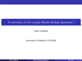 A Summary of the Course Navier-Stokes Equations I