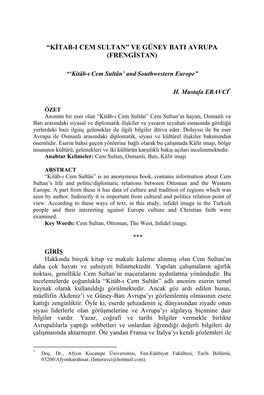 Kitab-I Cem Sultan” Ve Güney Bati Avrupa (Frengistan)