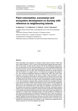 Plant Colonization, Succession and Ecosystem Development on Surtsey with Reference to Neighbouring Islands B