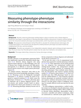 Measuring Phenotype-Phenotype Similarity Through the Interactome Jiajie Peng, Weiwei Hui and Xuequn Shang*