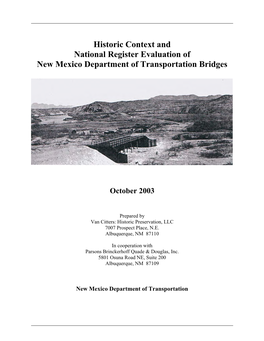Historic Context and National Register Evaluation of New Mexico Department of Transportation Bridges