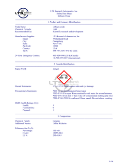 Material Safety Data Sheet