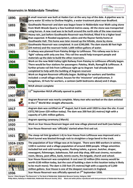 Reservoirs in Nidderdale Timeline: 1890S 1893 1899 1901 1901 1904