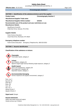 Safety Data Sheet According to 29CFR1910/1200 and GHS Rev