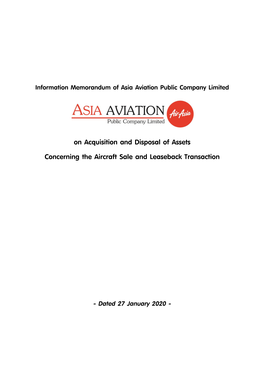 On Acquisition and Disposal of Assets Concerning the Aircraft Sale and Leaseback Transaction