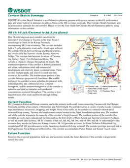 (Tacoma) to SR 3 Jct (Gorst) Corridor Sketch Summary