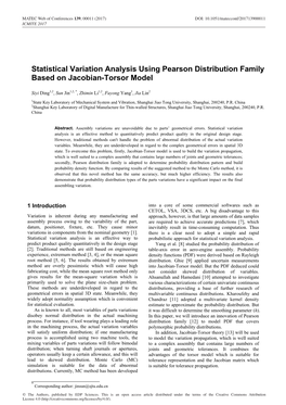Statistical Variation Analysis Using Pearson Distribution Family Based on Jacobian-Torsor Model