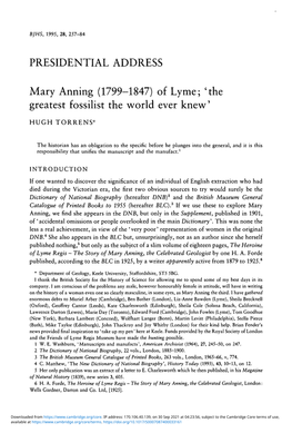 Mary Anning (1799-1847) of Lyme; 'The Greatest Fossilist the World Ever Knew'