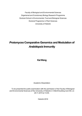 Protomyces Comparative Genomics and Modulation of Arabidopsis Immunity