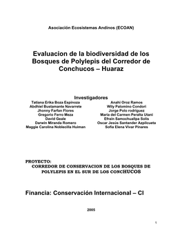 Evaluacion De La Biodiversidad De Los Bosques De Polylepis Del Corredor De Conchucos – Huaraz