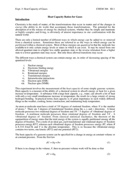 Expt. 3: Heat Capacity of Gases CHEM 366 III-1