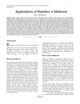 Applications of Robotics in Medicine Paduri Veerabhadram