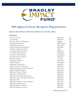 2019 Approved Grant Recipient Organizations