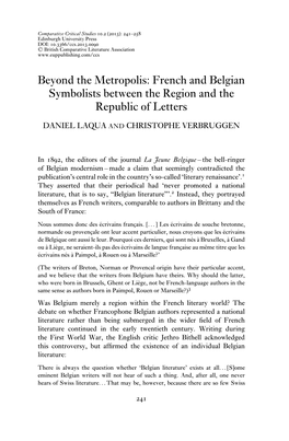 Beyond the Metropolis: French and Belgian Symbolists Between the Region and the Republic of Letters