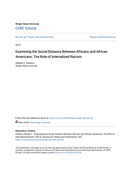 Examining the Social Distance Between Africans and African Americans: the Role of Internalized Racism