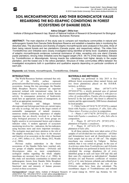 Soil Microarthropods and Their Bioindicator Value Regarding the Bio-Edaphic Conditions in Forest Ecosystems of Danube Delta