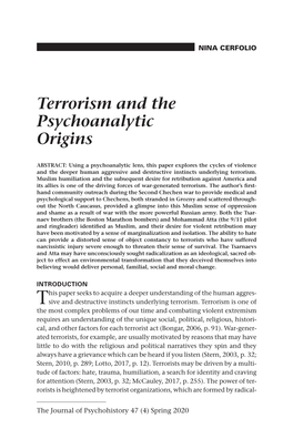Terrorism and the Psychoanalytic Origins