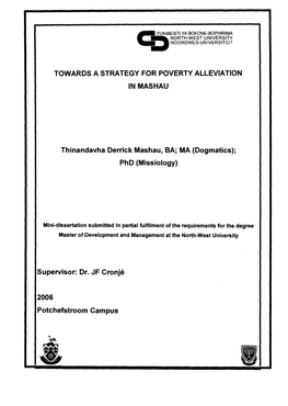 Towards a Strategy for Poverty Alleviation in Mashau