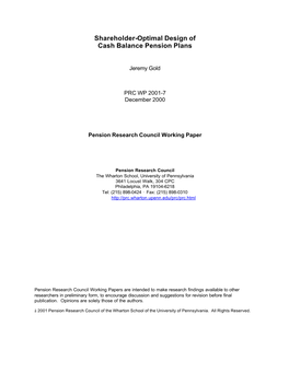 Shareholder-Optimal Design of Cash Balance Pension Plans