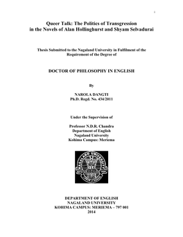 Queer Talk: the Politics of Transgression in the Novels of Alan Hollinghurst and Shyam Selvadurai