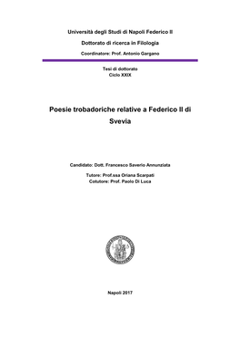 Poesie Trobadoriche Relative a Federico II Di Svevia