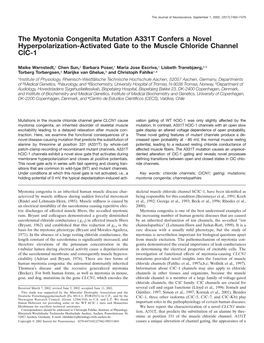 The Myotonia Congenita Mutation A331T Confers a Novel Hyperpolarization-Activated Gate to the Muscle Chloride Channel Clc-1