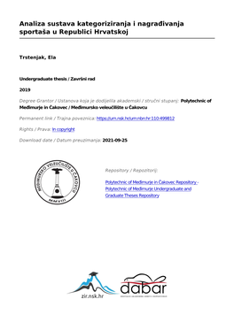 Analiza Sustava Kategoriziranja I Nagrađivanja Sportaša U Republici Hrvatskoj