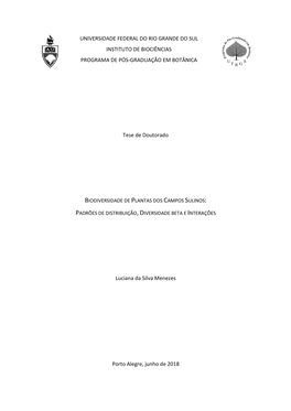 Universidade Federal Do Rio Grande Do Sul Instituto De Biociências Programa De Pós-Graduação Em Botânica