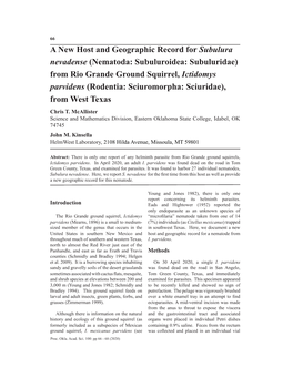 A New Host and Geographic Record for Subulura Nevadense