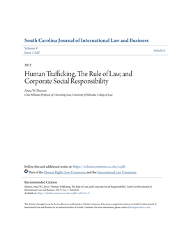Human Trafficking, the Rule of Law, and Corporate Social Responsibility Anna W