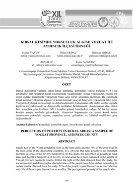 Kirsal Kesimde Yoksulluk Algisi: Yozgat Ili Aydincik Ilçesi Örneği