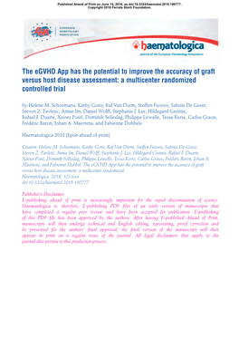 The Egvhd App Has the Potential to Improve the Accuracy of Graft Versus Host Disease Assessment: a Multicenter Randomized Controlled Trial by Helene M