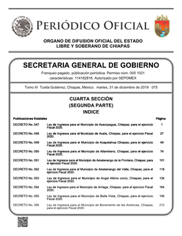 SECRETARIA GENERAL DE GOBIERNO Franqueo Pagado, Públicación Periódica