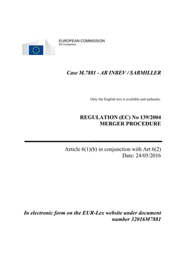 Ab Inbev / Sabmiller Regulation