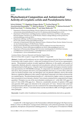 Phytochemical Composition and Antimicrobial Activity of Corydalis Solida and Pseudofumaria Lutea
