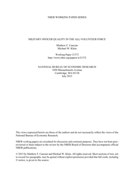 Nber Working Paper Series Military Officer Quality In